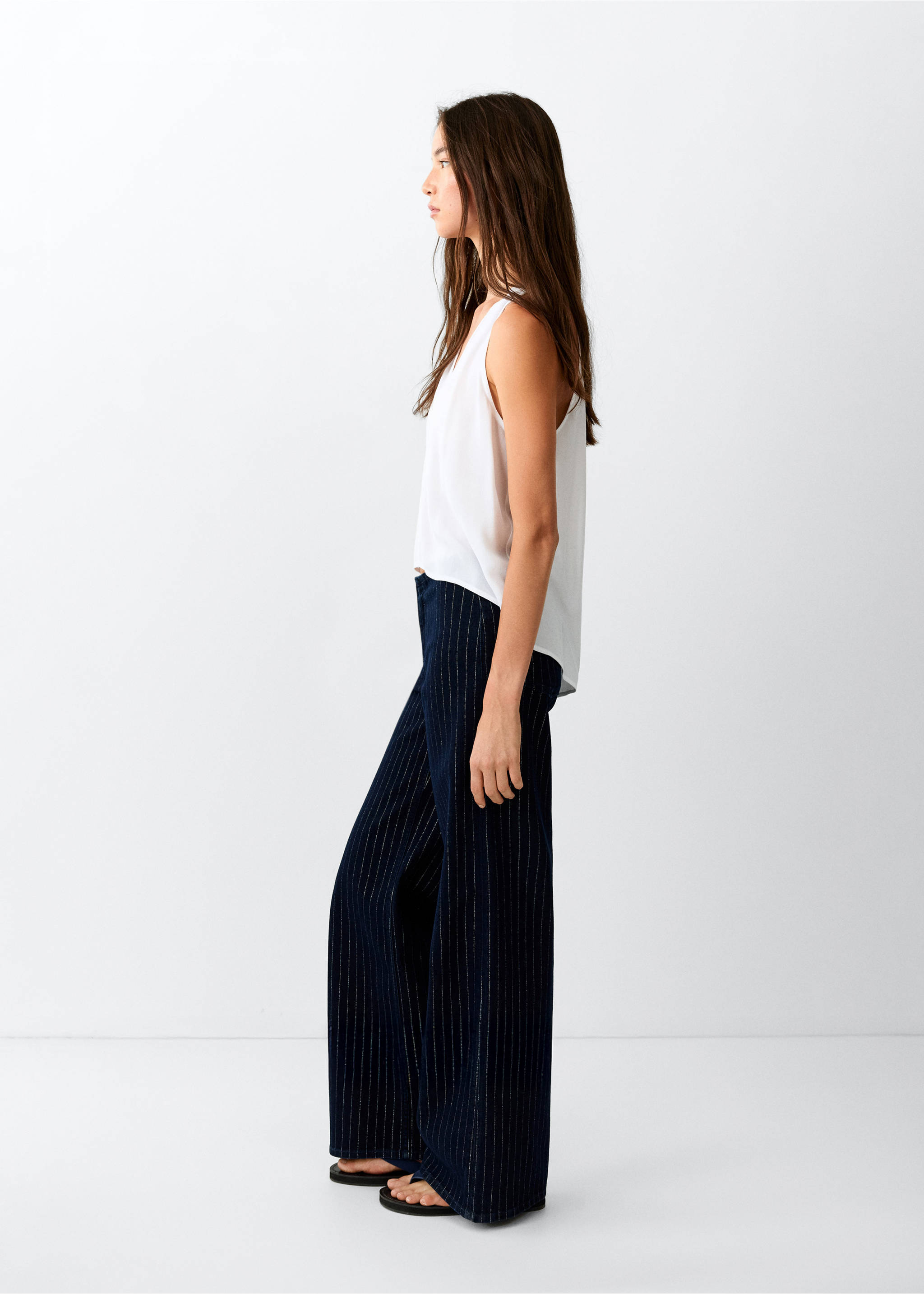 Wide leg striped jeans - Medium plane, Open Blue. Ref: 37093289-00.