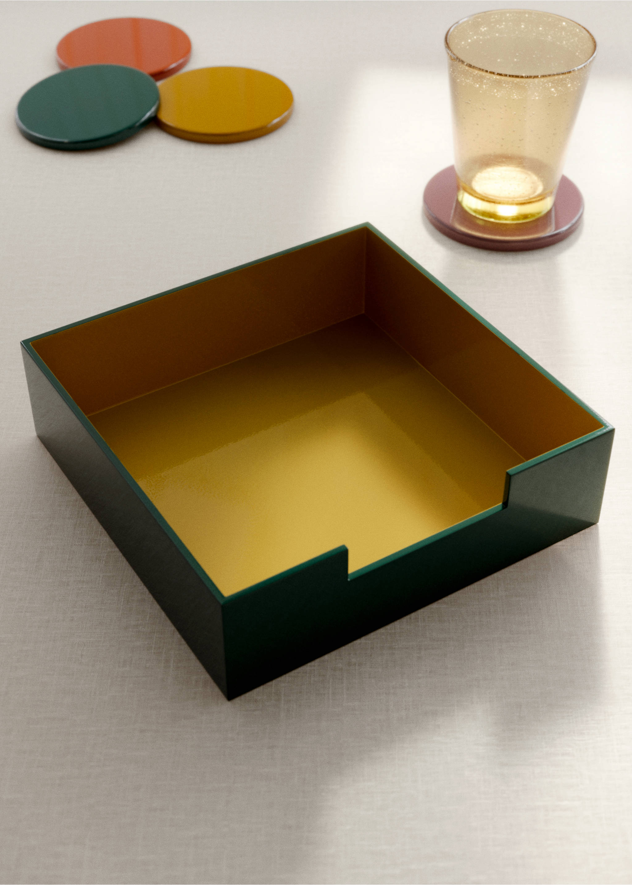 Two-tone wooden napkin holder - General plane, Curry. Ref: 37093291-00.