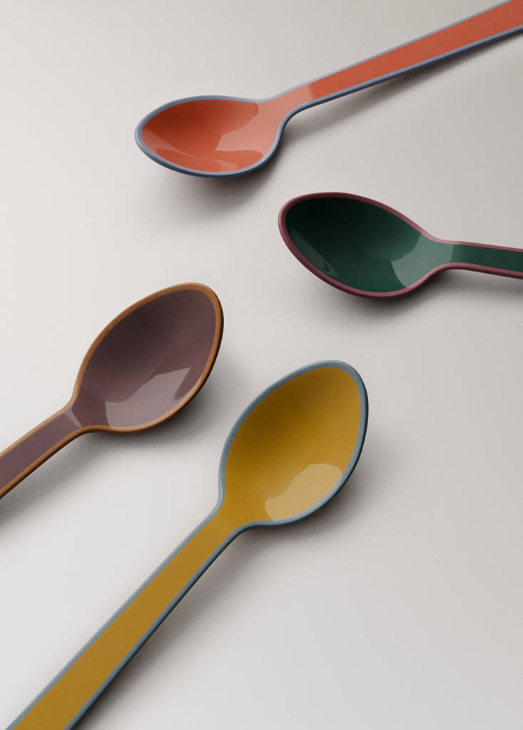 Set of 4 multi-coloured dessert spoons — Curry