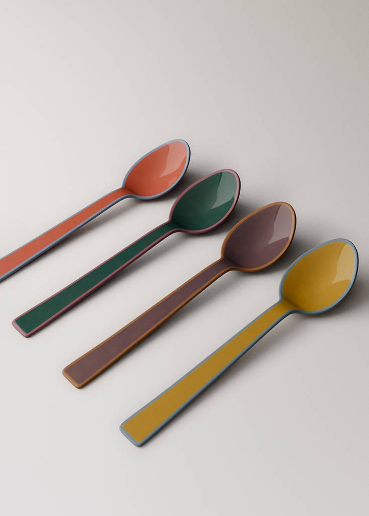 Set of 4 multi-coloured dessert spoons — Curry