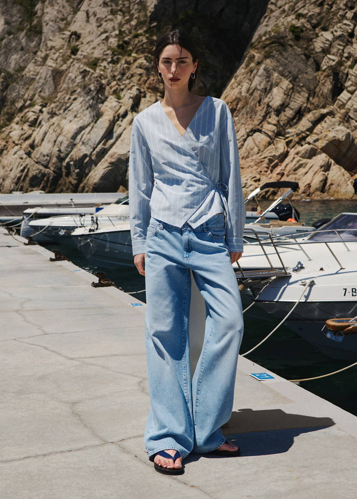 Striped cotton-blend shirt — Sky Blue