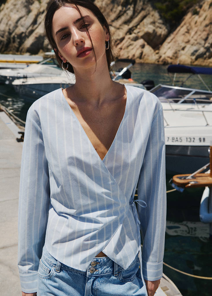 Striped cotton-blend shirt — Sky Blue