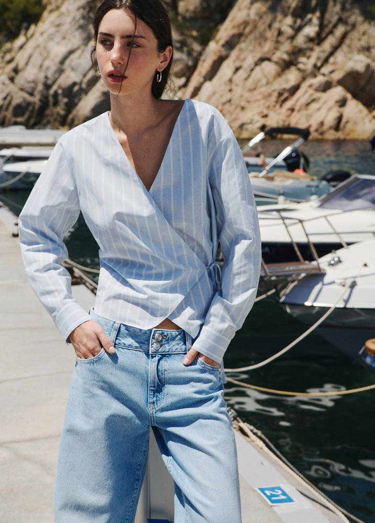 Striped cotton-blend shirt — Sky Blue