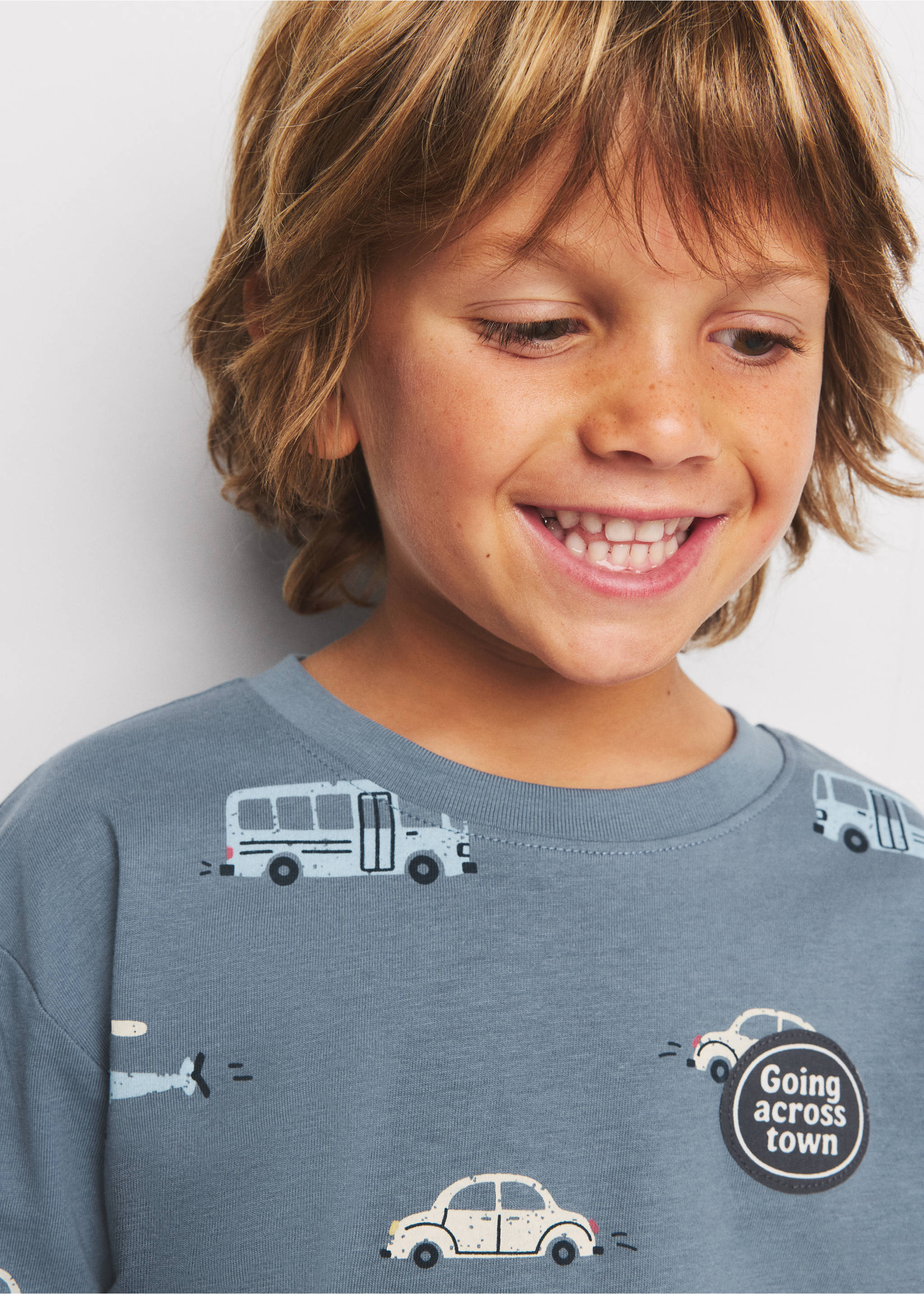 100% cotton T-shirt with designs - Details of the article 1, Blue. Ref: 37093304-00.