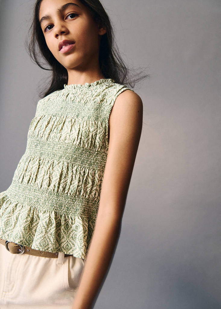 Ruched printed blouse — Pastel Green