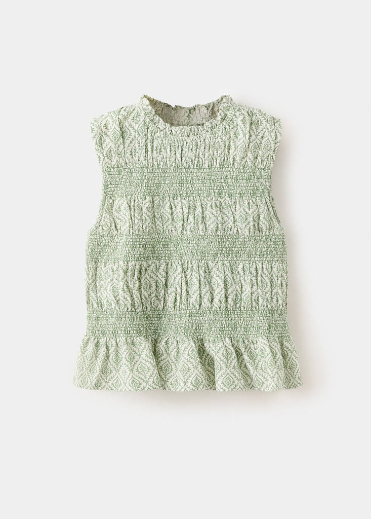 Mango Kids' Blouse 100 % Coton Froncé In Vert Pastel