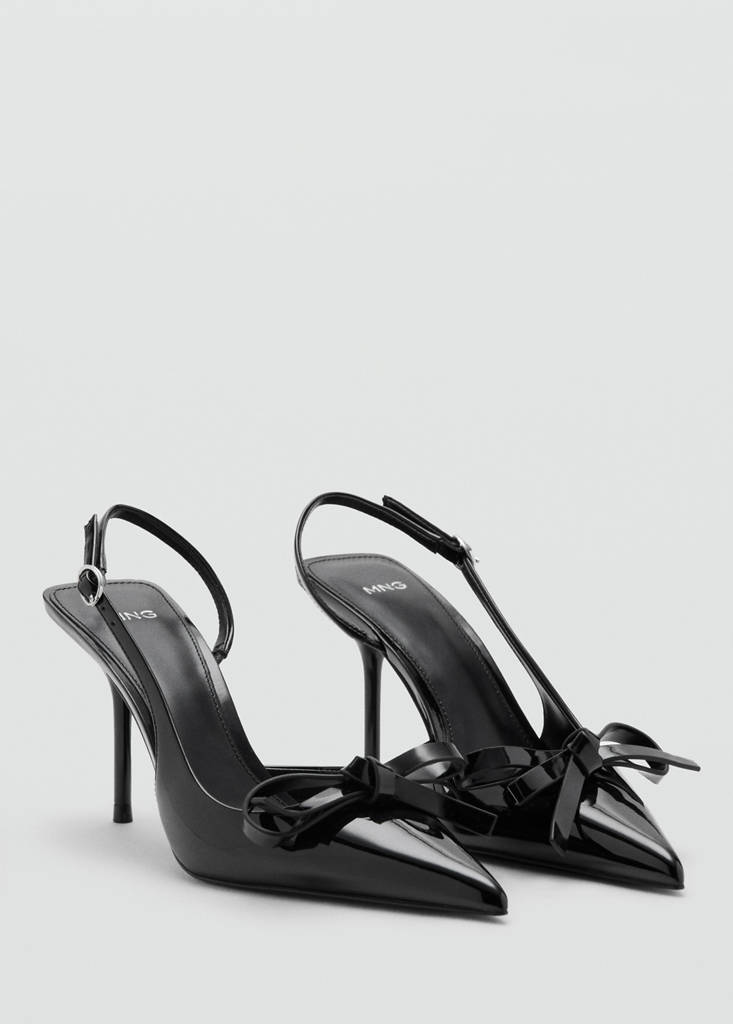 Patent leather bow high heel shoe — Black