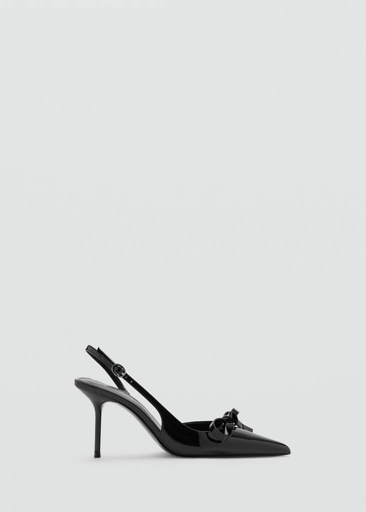 Patent leather bow high heel shoe — Black