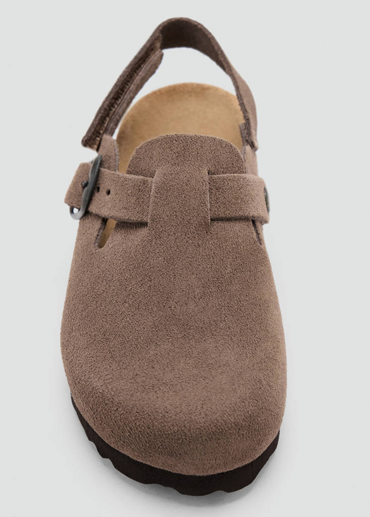 Leather clog with adjustable strap — Chocolate