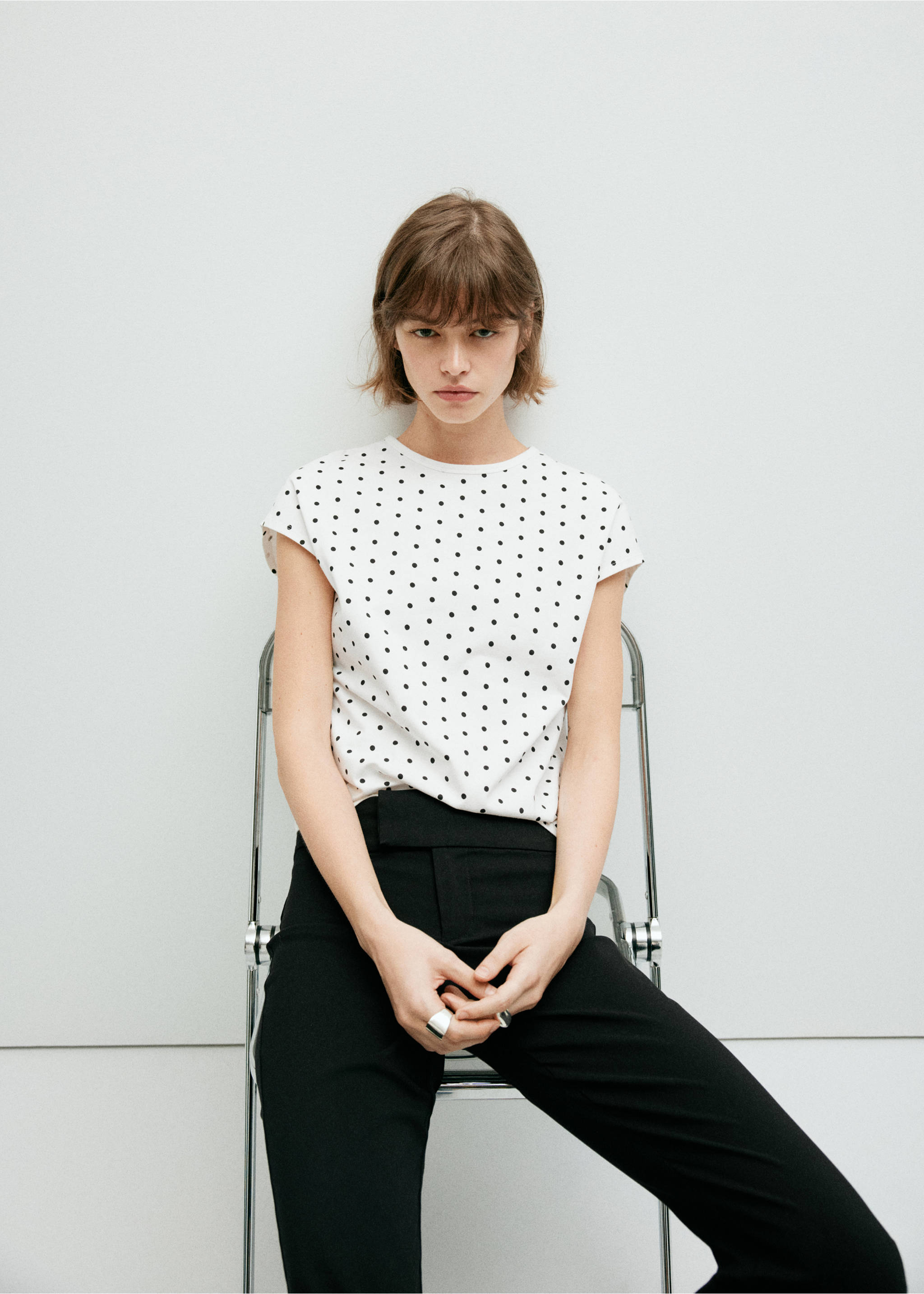 Polka dots cotton t-shirt - Medium plane, White. Ref: 37093324-00.