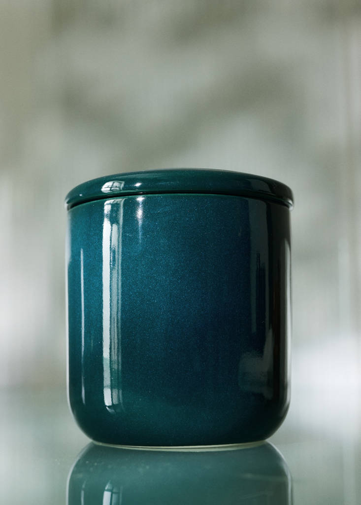 Stoneware box with lid — Petrol Blue