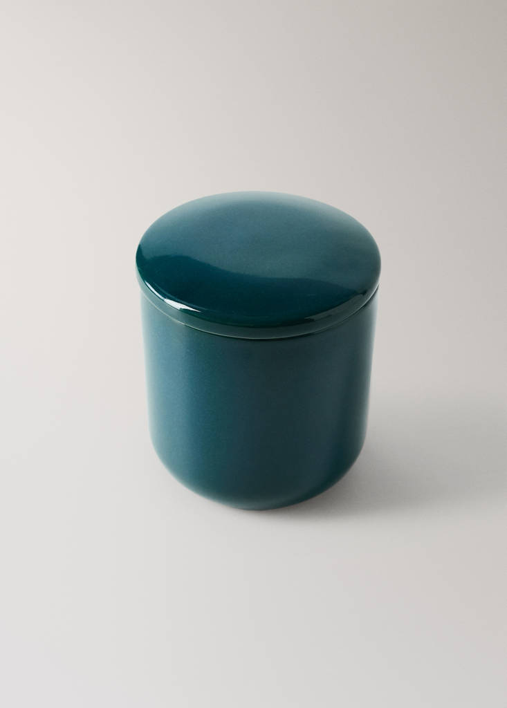 Stoneware box with lid — Petrol Blue