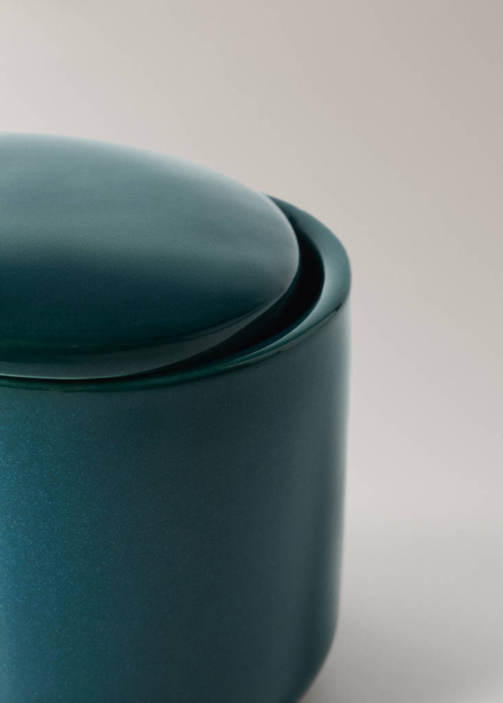 Stoneware box with lid — Petrol Blue