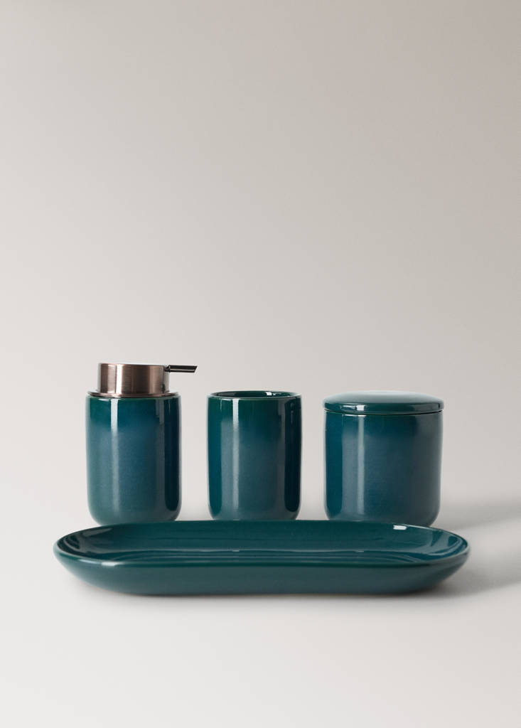Stoneware box with lid — Petrol Blue
