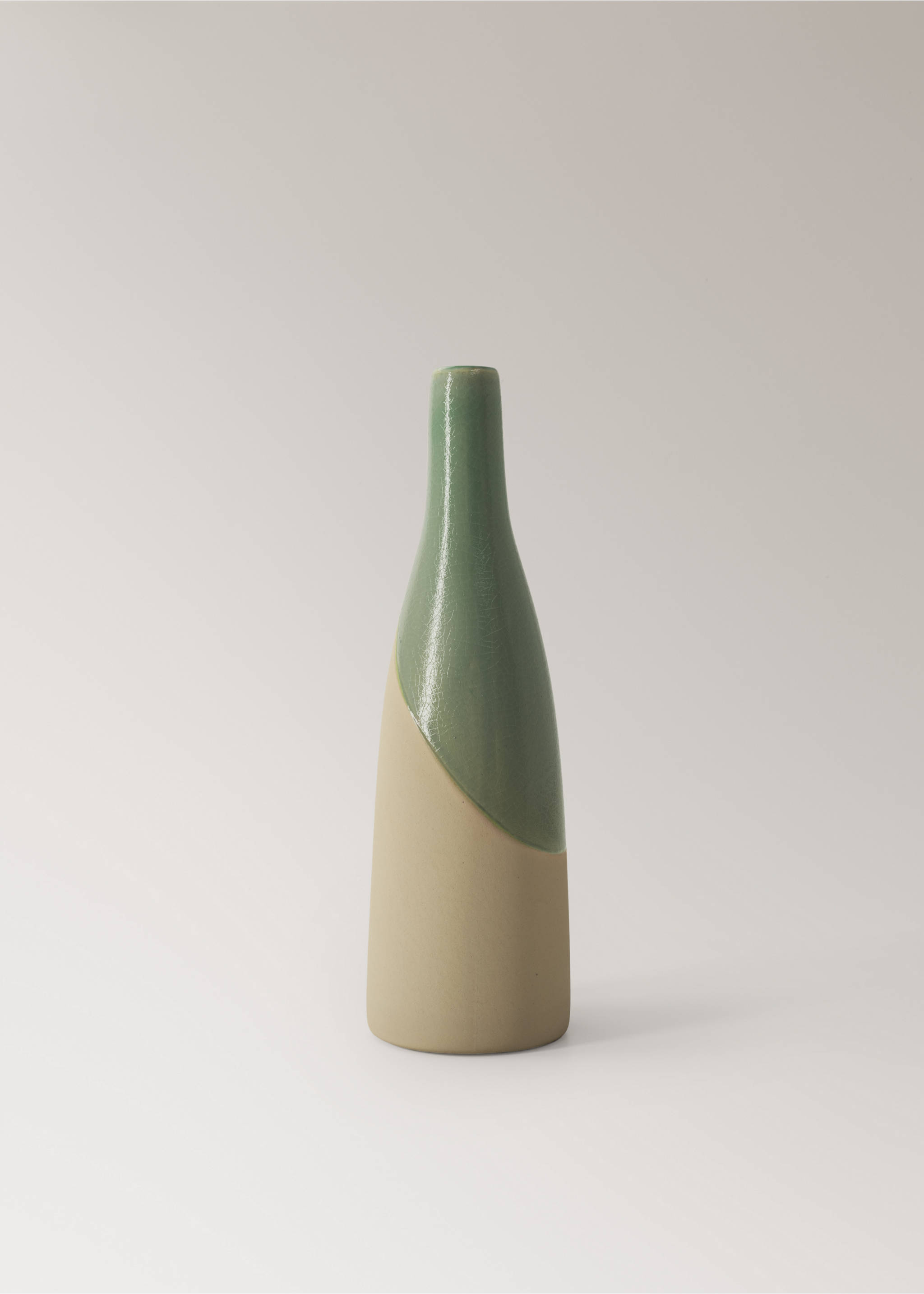 Two-tone 100% stoneware vase - Article without model, Turquoise. Ref: 37093860-00.
