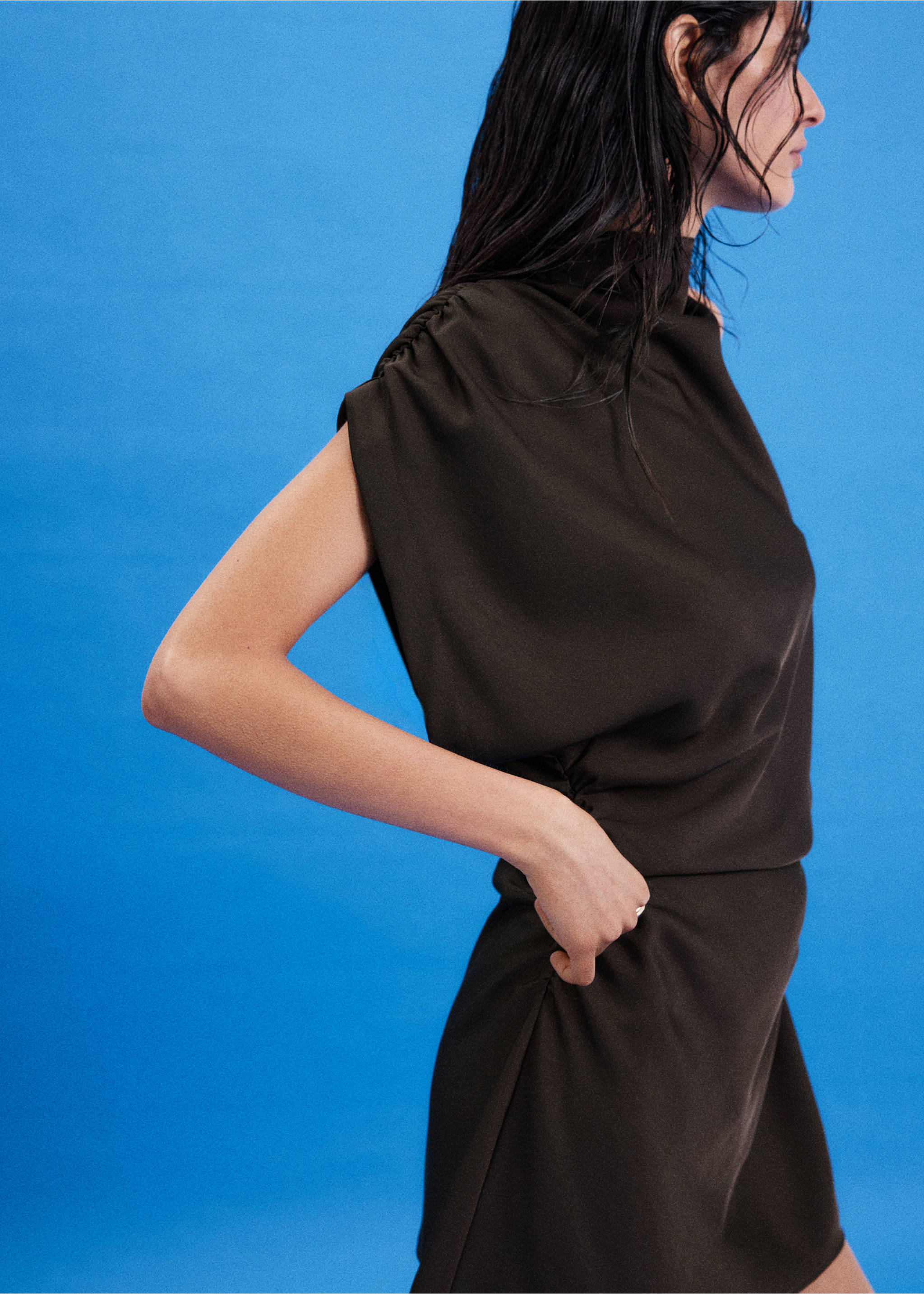 Asymmetric side ruched dress - Medium plane, Brown. Ref: 37093861-00.
