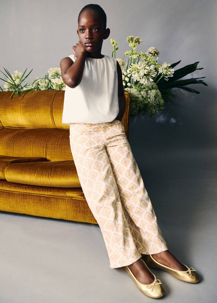 Floral-print wide leg jeans — Mustard