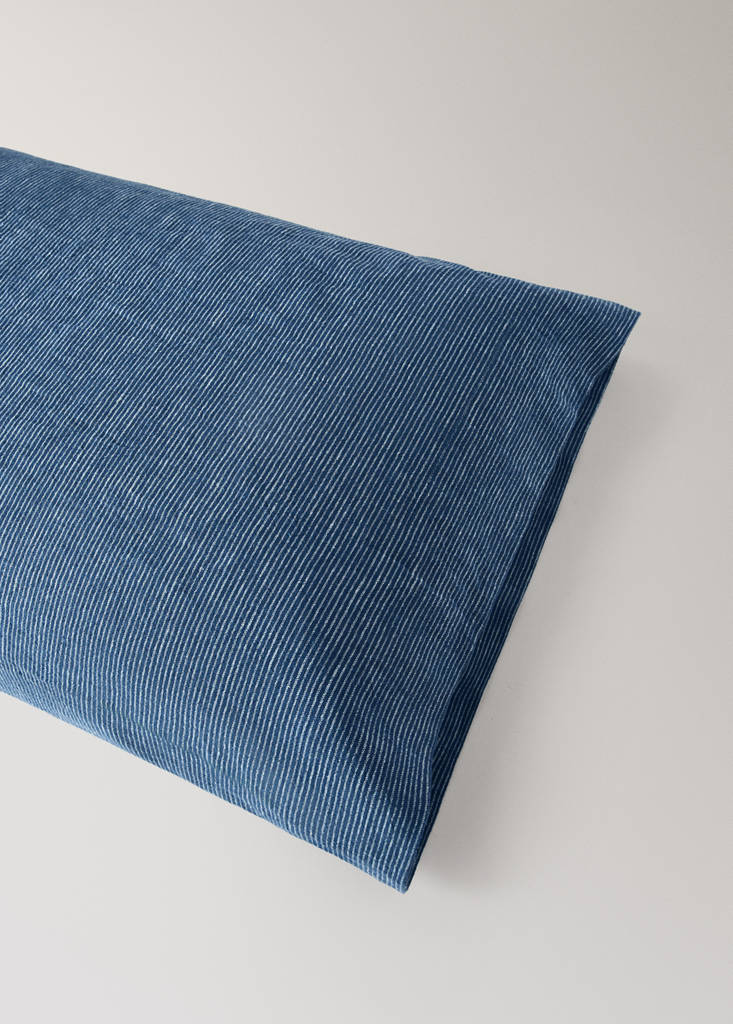 Two linen-cotton blend striped pillowcases, 45 x 110 cm — Indigo Blue