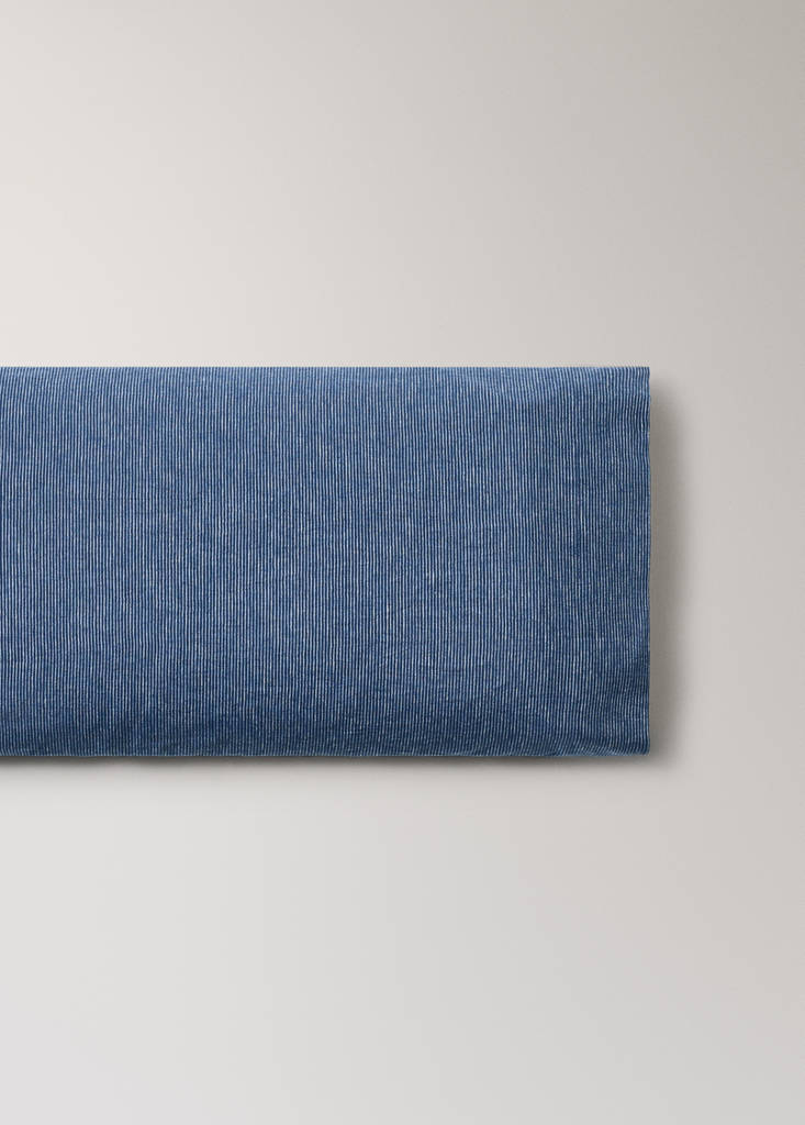 Two linen-cotton blend striped pillowcases, 45 x 110 cm — Indigo Blue