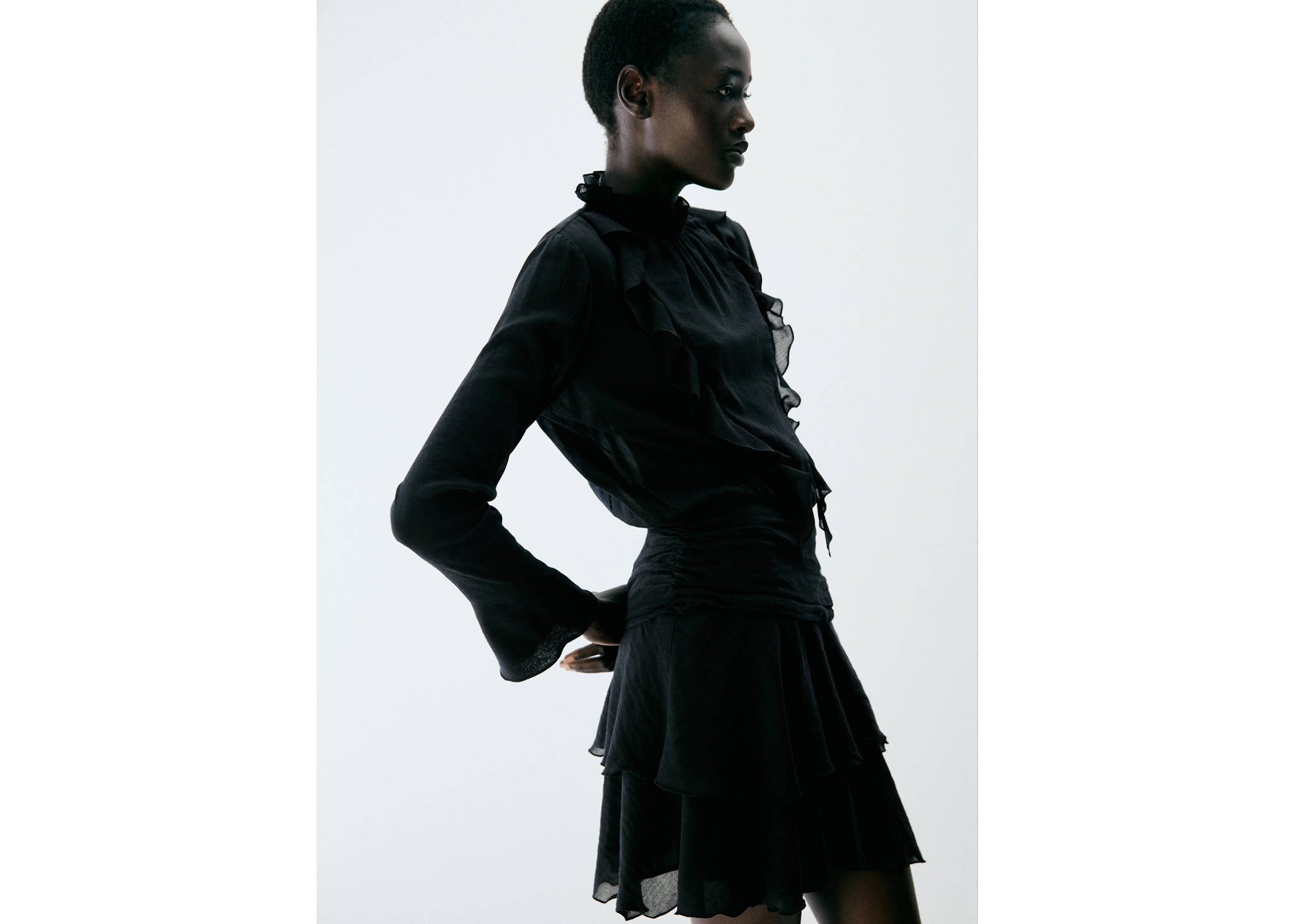 Ruffled dress with a shirred waist - Panoramic plane