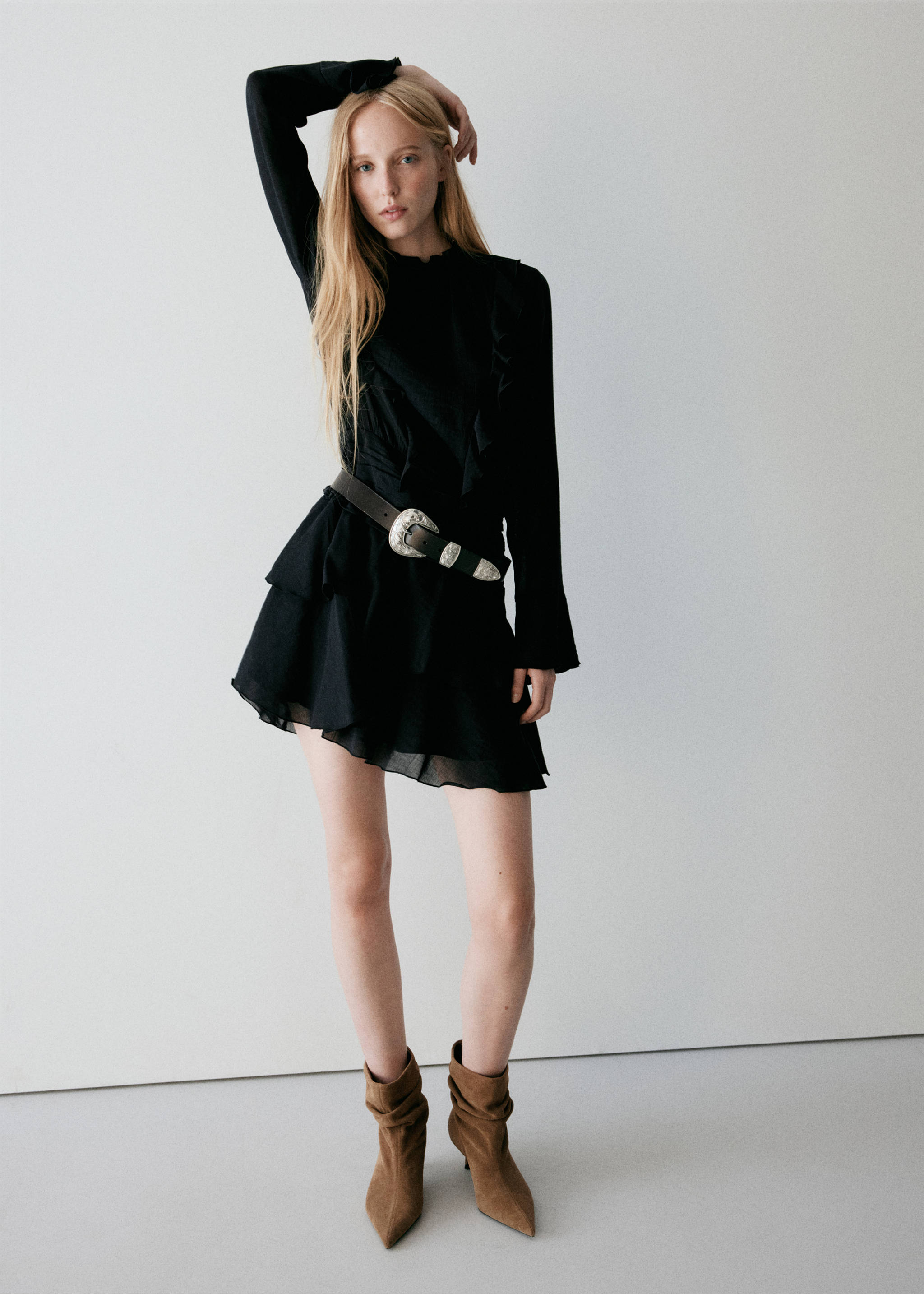 Ruffled dress with a shirred waist - General plane, Black. Ref: 37093891-02.