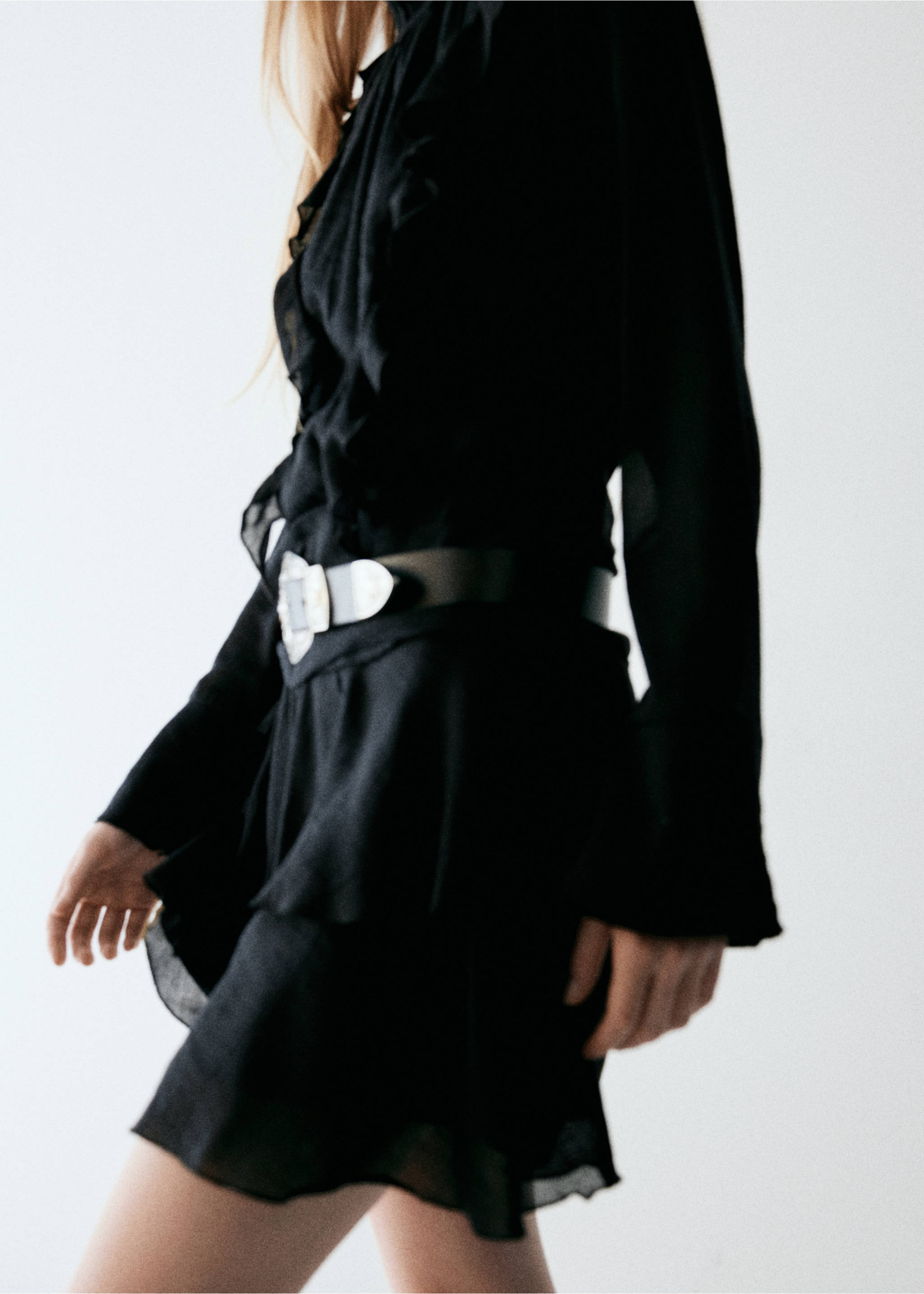 Ruffled dress with a shirred waist - Details of the article 3, Black. Ref: 37093891-02.