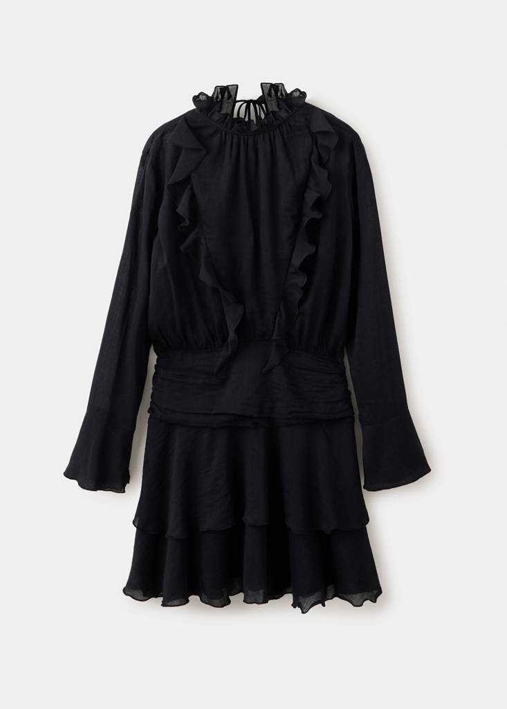 Ruffled dress with a shirred waist — Black