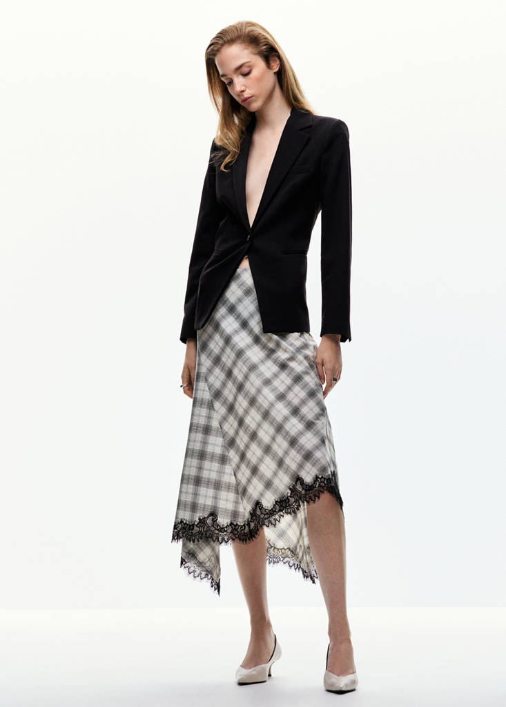 Fluid midi checked skirt — White