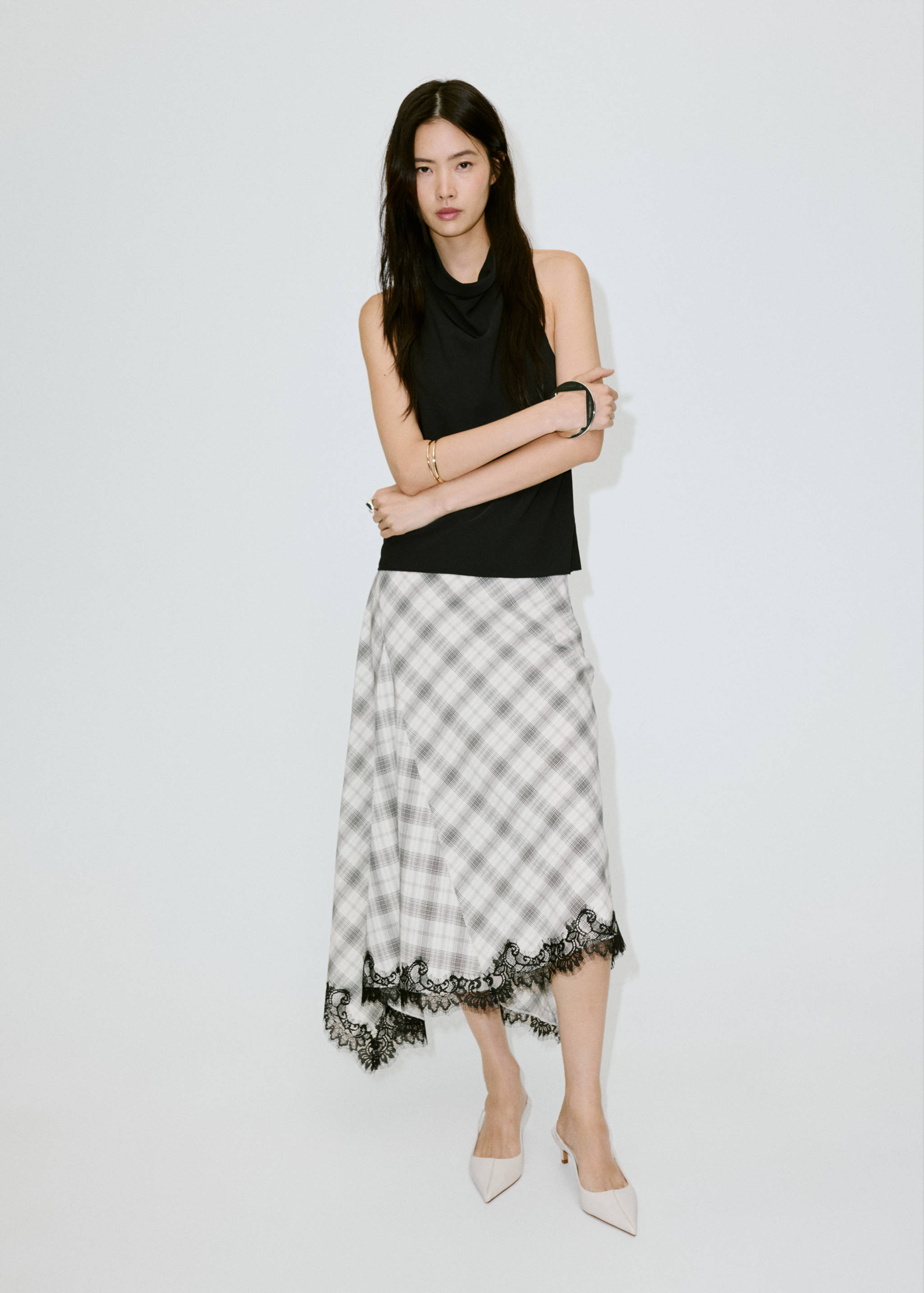 Fluid midi checked skirt - General plane