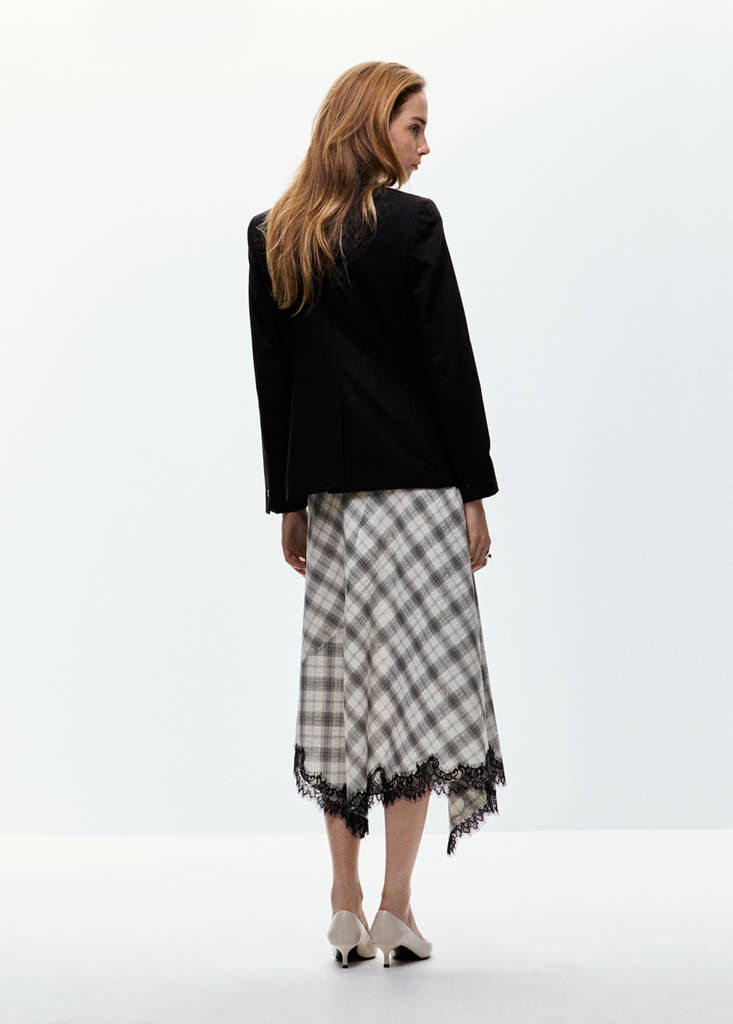 Fluid midi checked skirt — White