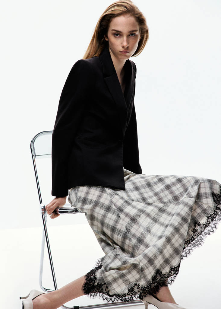Fluid midi checked skirt — White