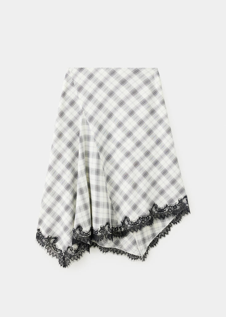 Fluid midi checked skirt — White