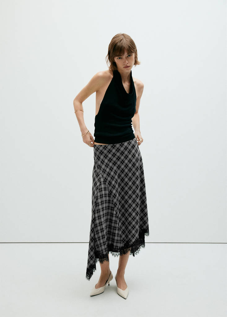 Fluid midi checked skirt — Black