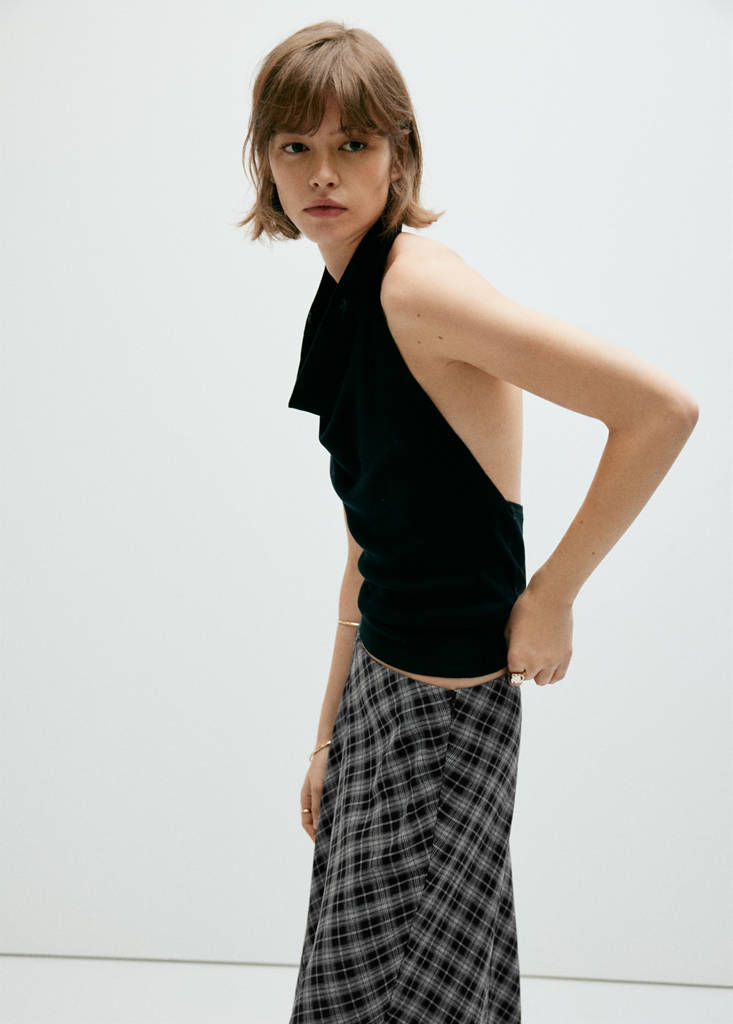 Fluid midi checked skirt — Black
