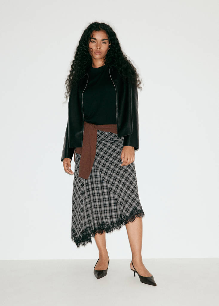 Fluid midi checked skirt — Black