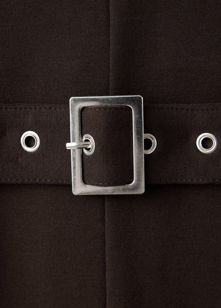 Long jumpsuit with belt and buckle — Brown