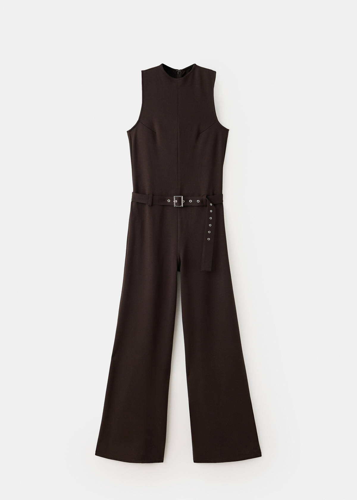 Long jumpsuit with belt and buckle — Brown