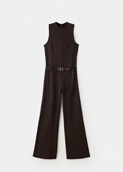 Long jumpsuit with belt and buckle — Brown 5