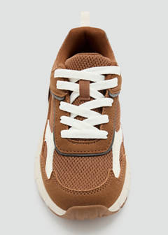 Two-tone lace-up trainers — Chocolate 4