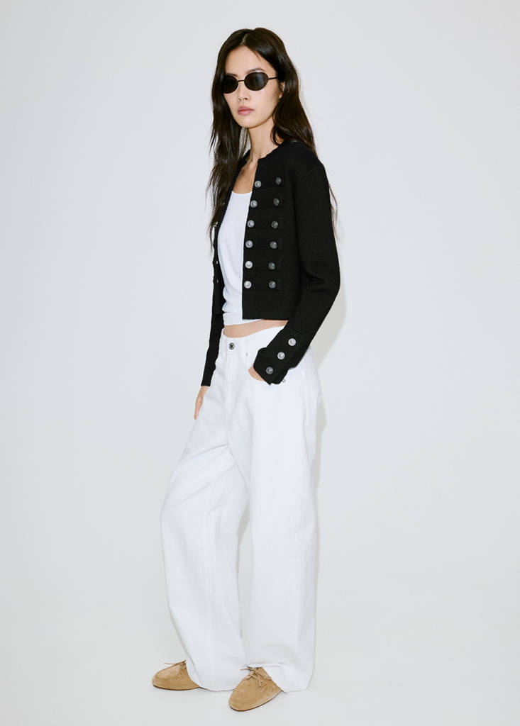 Fine-knit buttoned jacket — Black