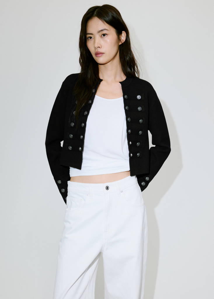 Fine-knit buttoned jacket — Black