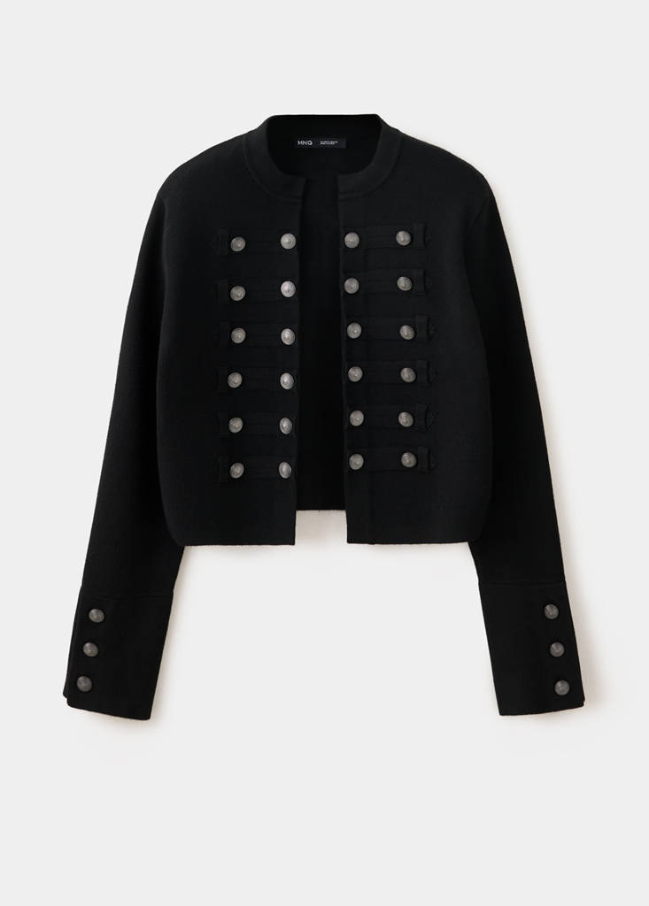 Fine-knit buttoned jacket — Black