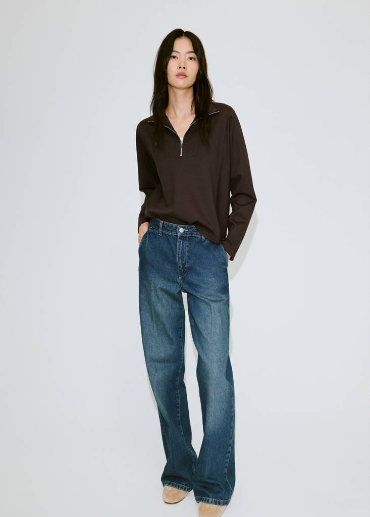Mango Sweat-shirt Col Montant Zippé In Marron