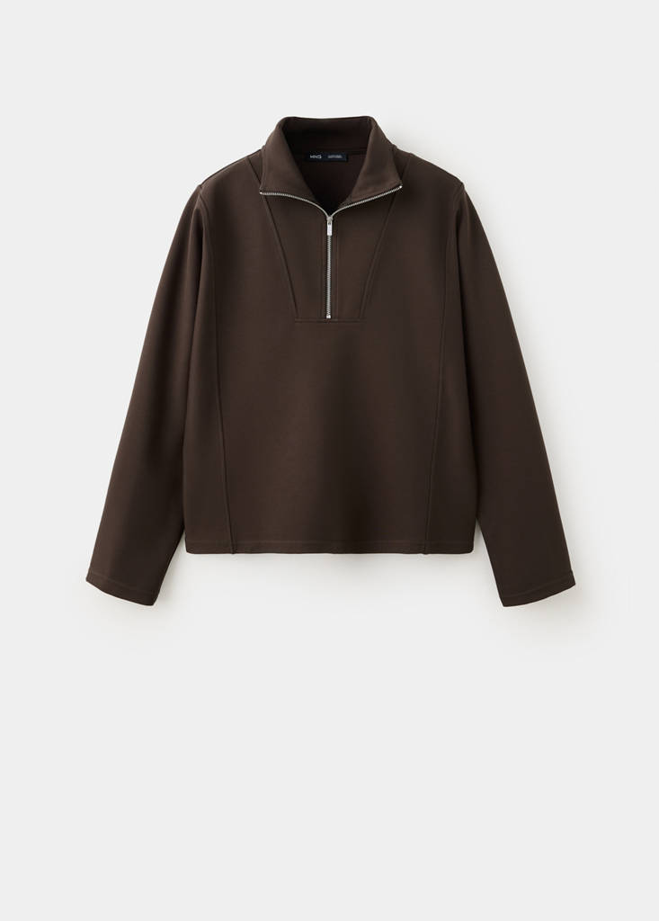 Turtleneck sweatshirt with zip — Brown