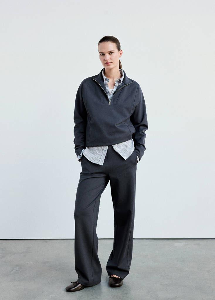 Mango Sweat-shirt Col Montant Zippé In Bleu