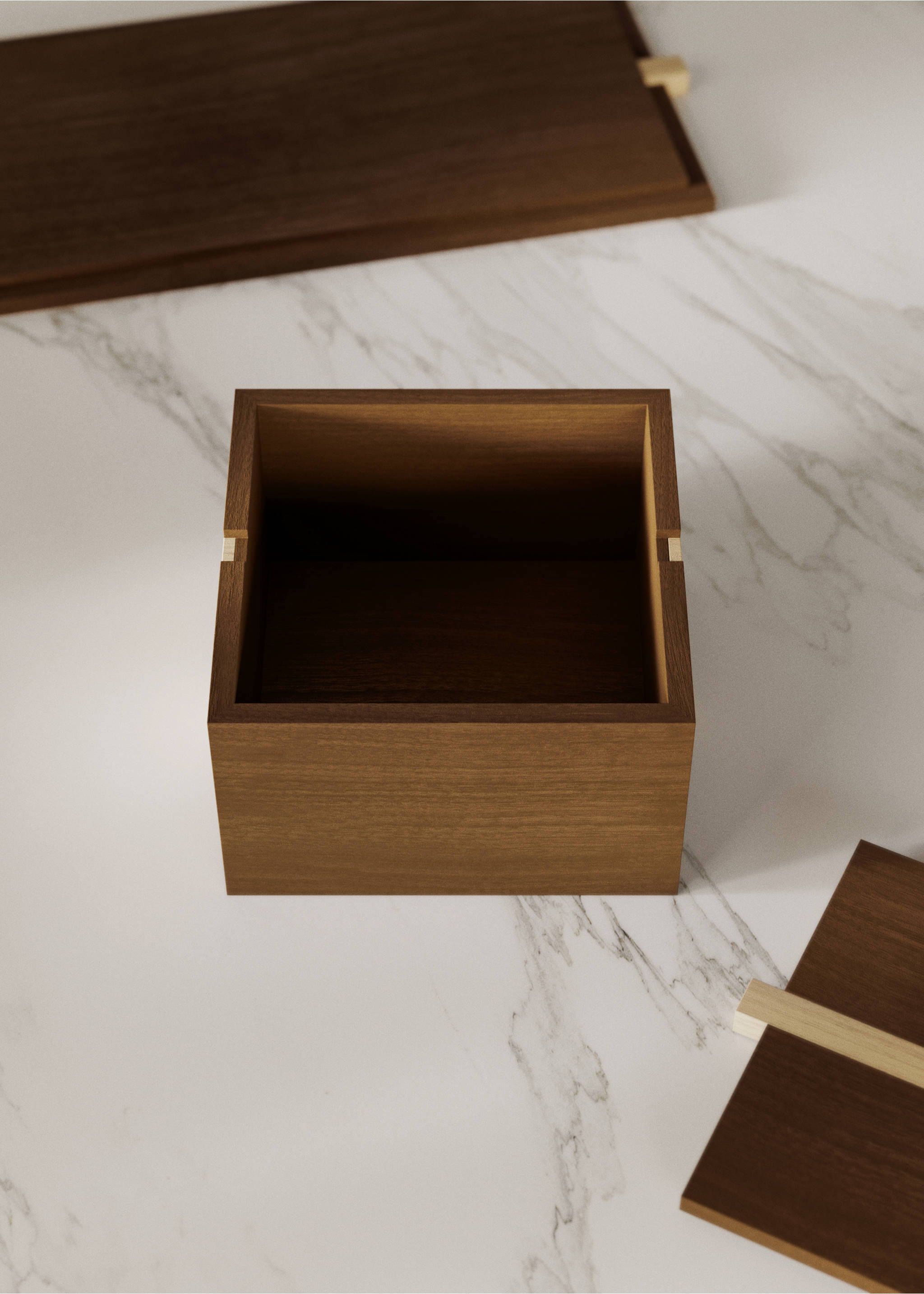 Medium bicolour wooden square box - General plane, Brown. Ref: 37094075-00.