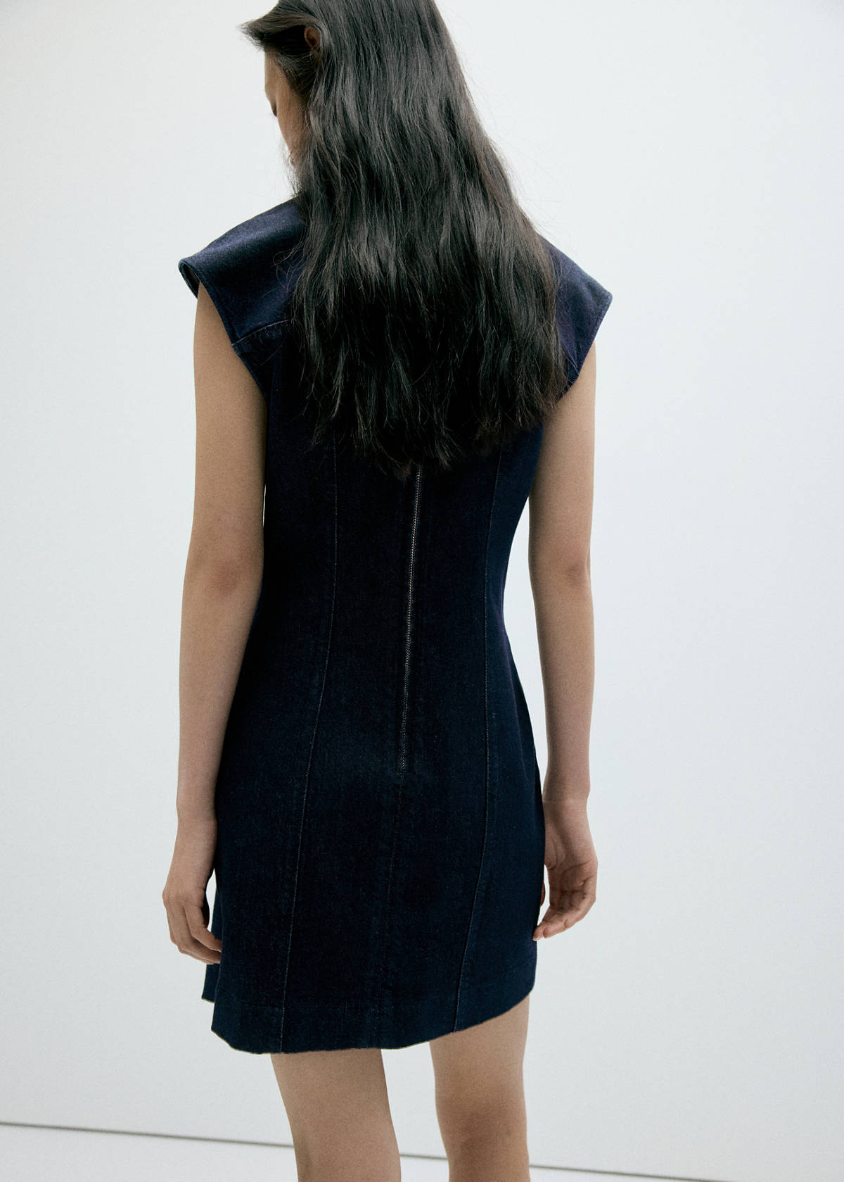 Denim dress with topstitching details — Open Blue