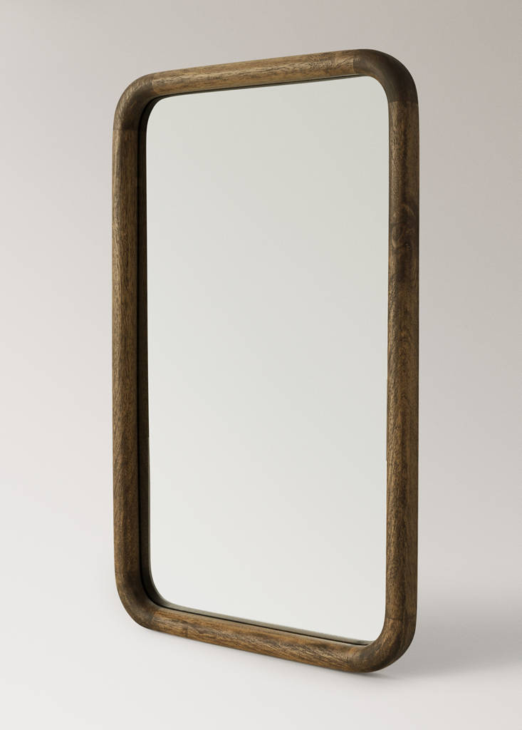 Rounded rectangular wooden mirror — Brown