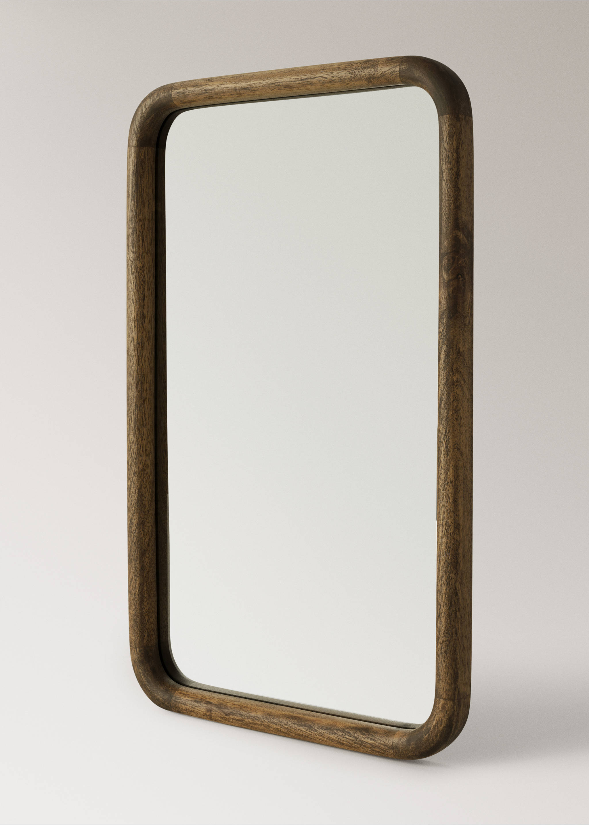 Rounded rectangular wooden mirror - Details of the article 1, Brown. Ref: 37094079-00.