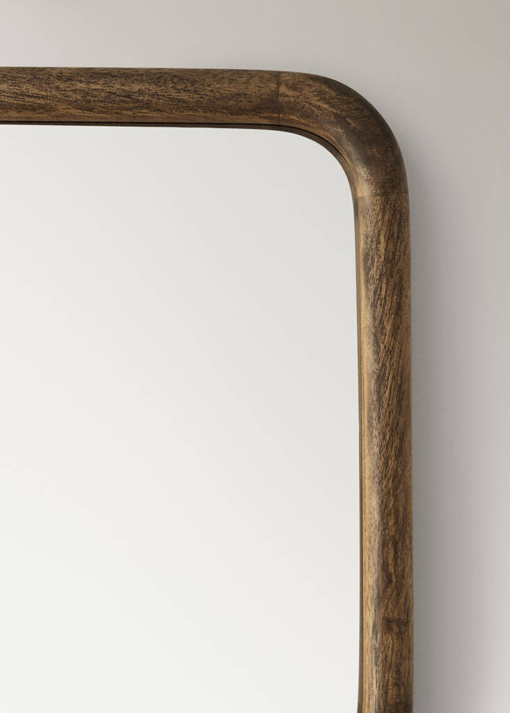 Rounded rectangular wooden mirror — Brown